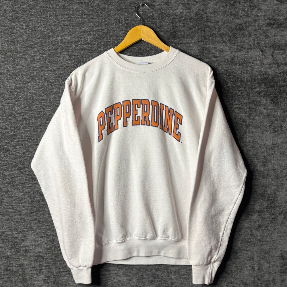 Champion Pepperdine University Crewneck Sweatshirt White Orange Mens Medium